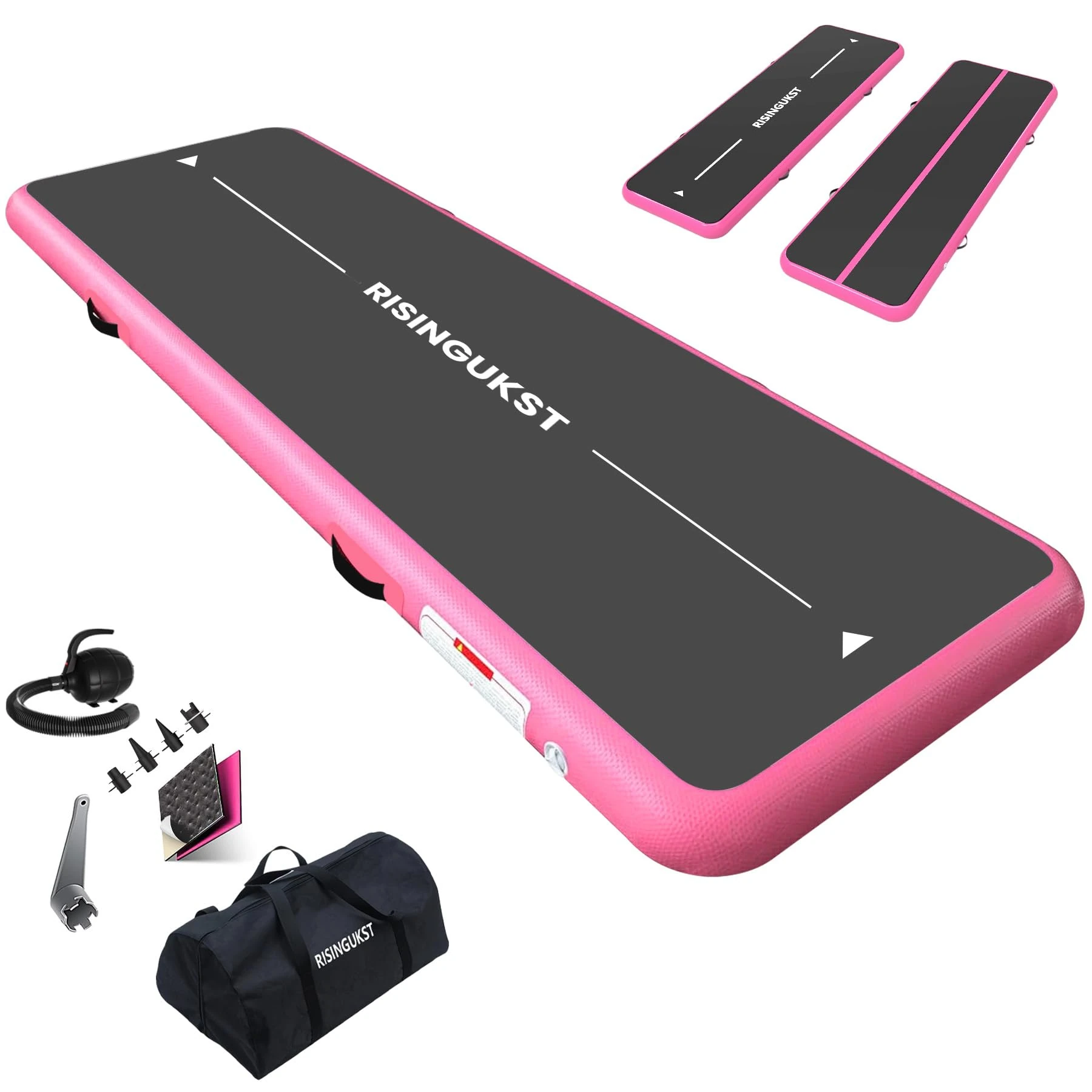 RISINGUKST Air Mat Track, 10ft inch Thickness Inflatable Tumble MatsThickness Training Mat for Home Outdoor Cheerleading Kids Gymnastics Mats with Pump, Green Pink