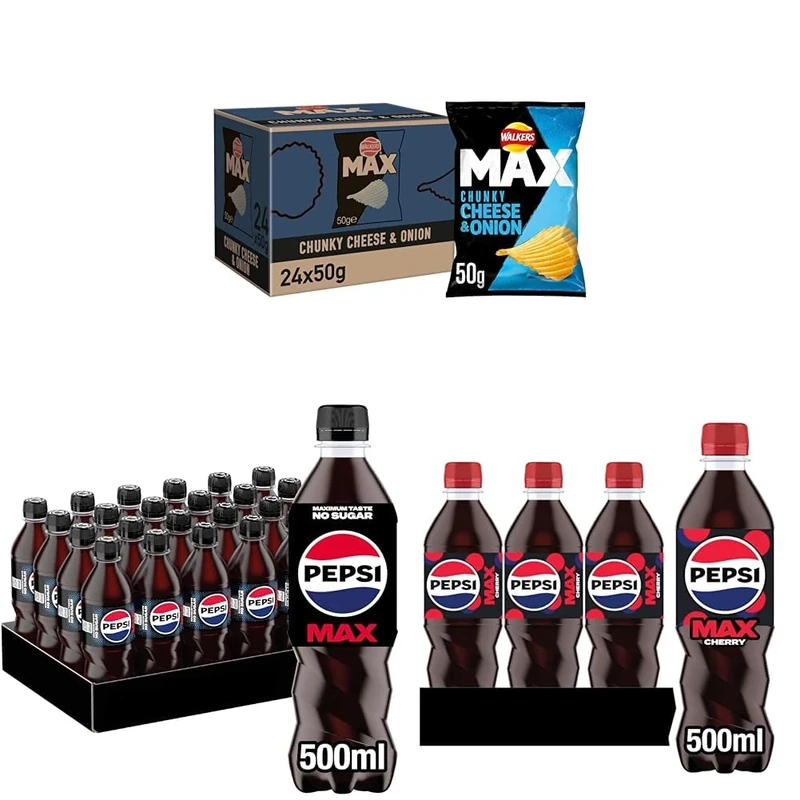 Walkers Max Cheese & Onion Crisps, 50 g, Pack of 24