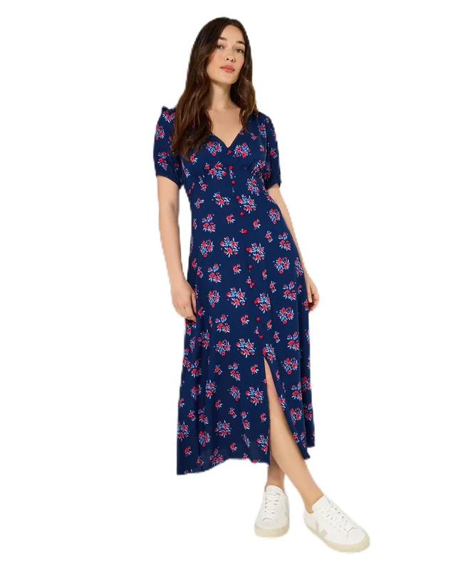 Joe Browns Women's Blue & Red Ditsy Floral Vintage-Inspired Tea Dress, Petite, Blue, UK 8