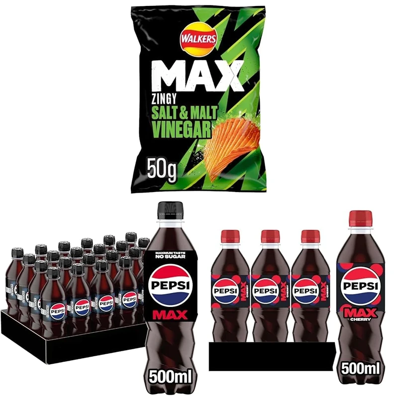 Walkers Max Salt & Vinegar Crisps Case, 50 g, Pack of 24