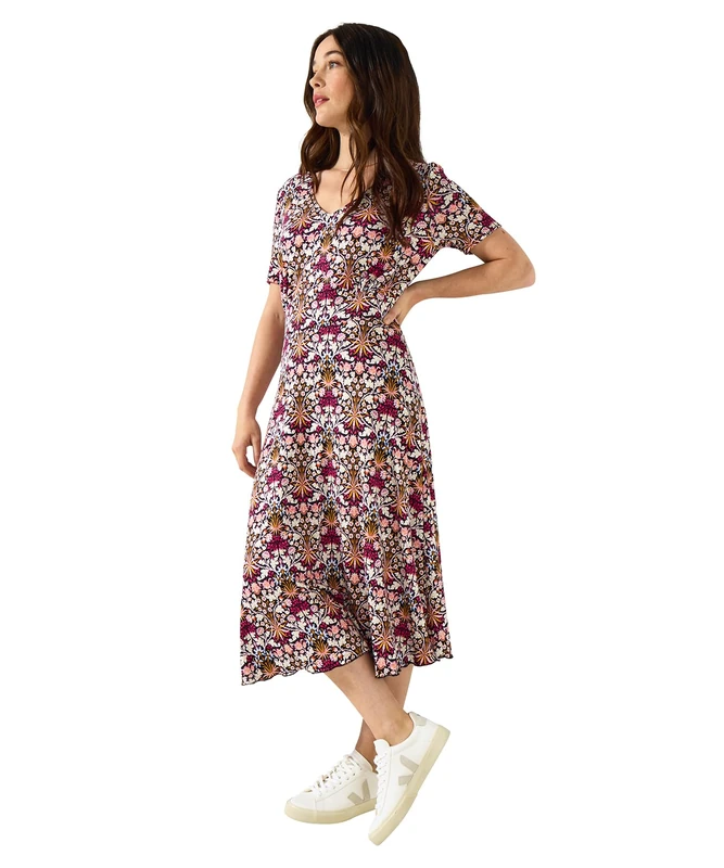 Joe Browns Women's 2-in-1 Floral Print Radiant Reversible Jersey Dress, Regular, Plum, UK 14