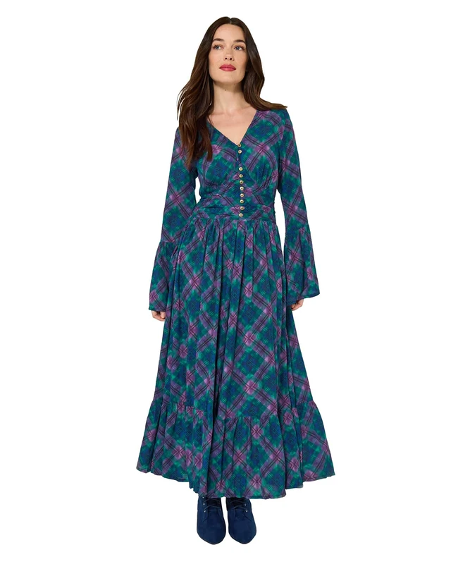 Joe Browns Women's Autumn Check Print Maxi Dress, Regular, Green, UK 8