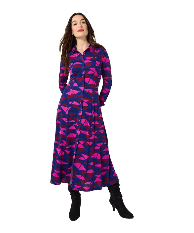 Joe Browns Women's Retro Style Geo Print Midi Shirt Dress, Regular, Purple, UK 18