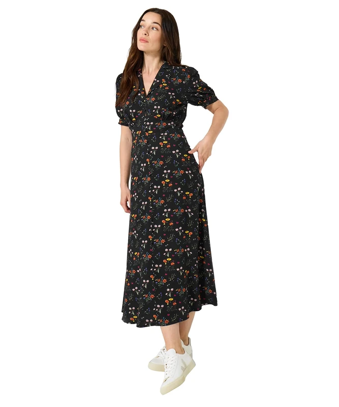 Joe Browns Women's Vintage Floral Print Tea Dress, Regular, Black, UK 8