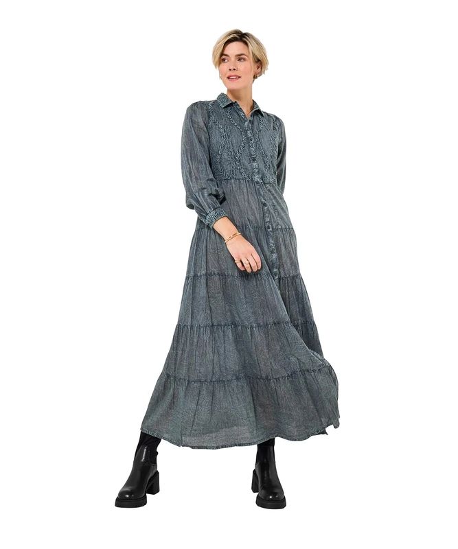 Joe Browns Women's Boho Embroidered Shirt Dress, Petite, Grey, UK 16