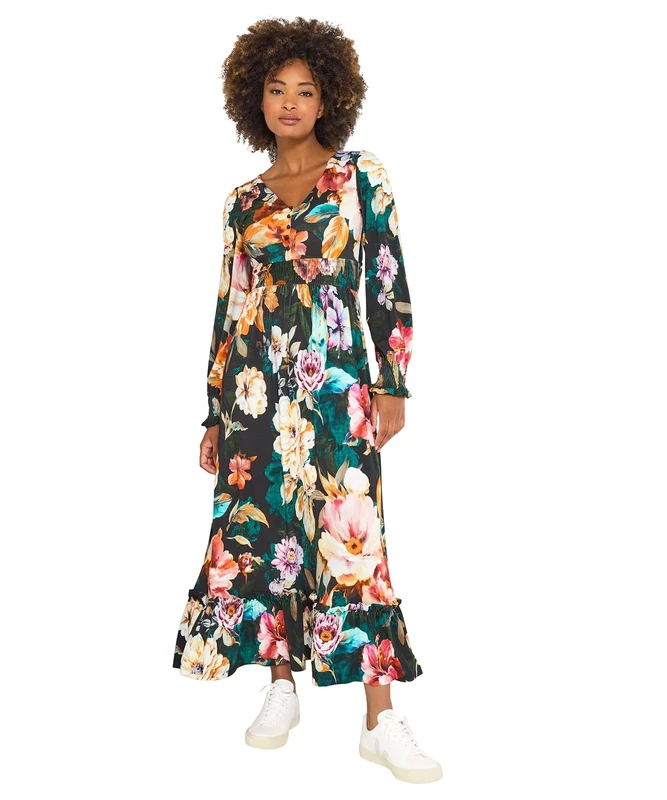Joe Browns Women's Autumnal Floral Print Jersey Maxi Dress, Petite, Multi, UK 6