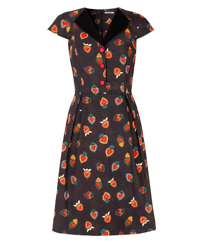 Joe Browns Women's Heart Print Cotton Sateen Dress, Black, 14 - Image 1