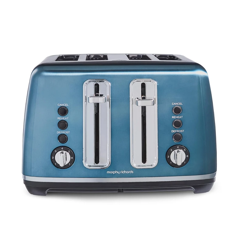 Morphy Richards Accents Toaster 4 Slice Toaster, Variable Browning, Wide Slots, High Lift, Illuminated Buttons, Removable Crumb Tray, Cancel, Reheat, Defrost, Integrated Cord Storage, Blue, 242049