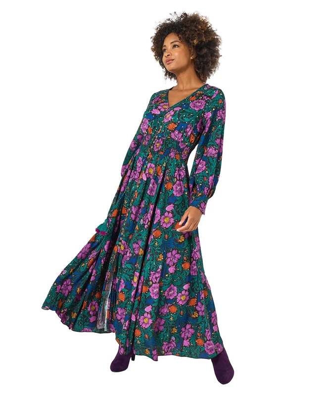 Joe Browns Women's Autumn Boho Vintage Floral Maxi Dress, Regular, Black, UK 12
