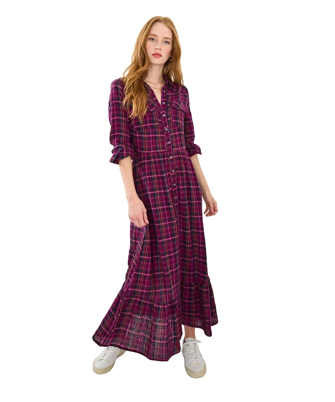 Joe Browns Women's Button Down Check Midi Shirt Dress, Purple, 8