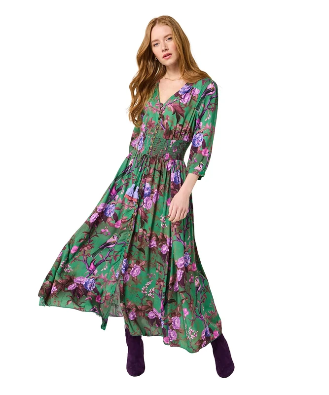 Joe Browns Women's Boho Bird Print Maxi Dress, Regular, Green, UK 6