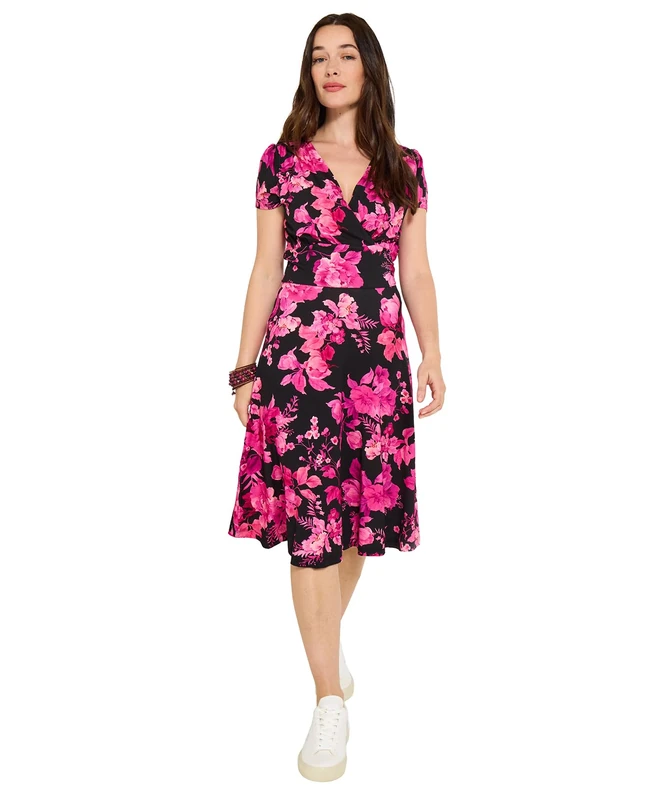 Joe Browns Women's Winter Floral Wrap Front Knee-Length Jersey Dress, Regular, Pink, UK 10 - Image 1