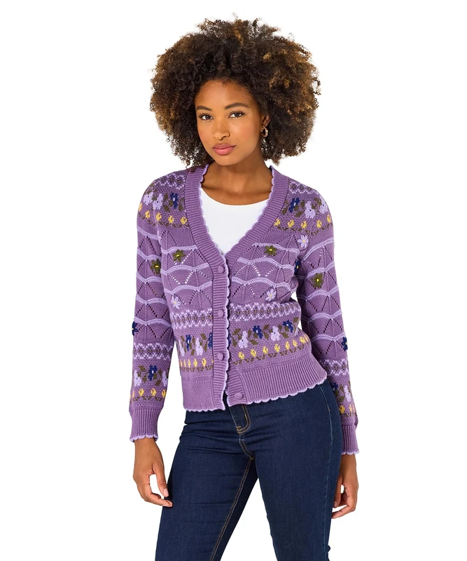Joe Browns Women's V-Neck Floral Cardigan, Regular, Purple, UK 8