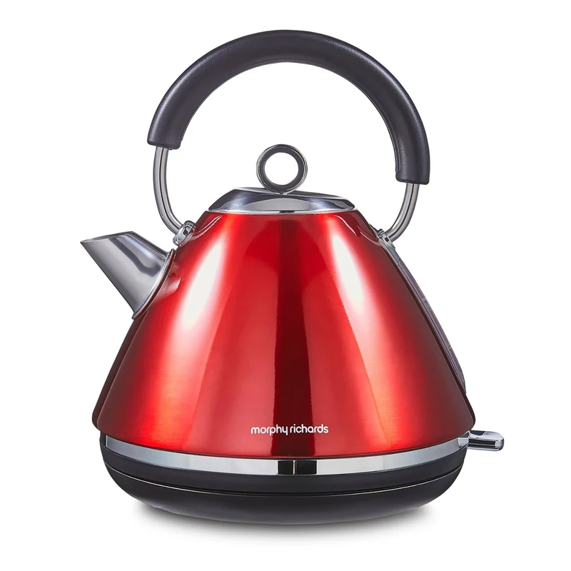 Morphy Richards Accents Pyramid Kettle, 1.5L, 3KW Rapid Boil, 360 Base, Removable Limescale Filter, Easy View Window, Ring Pull, Red, 102048