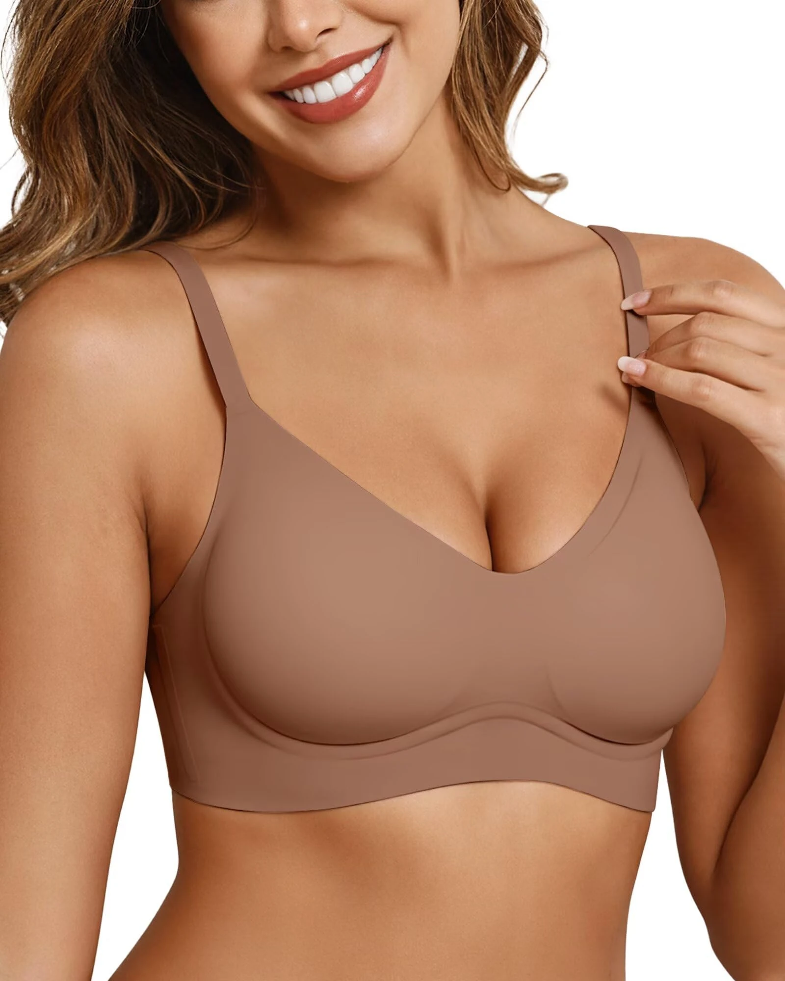Adisputent Bras for Women Non Wired Seamless Wireless Push Up Bra Soft Comfort Support T Shirt Bra Ladies Padded Zero Feel Bralette (Coffee,M)
