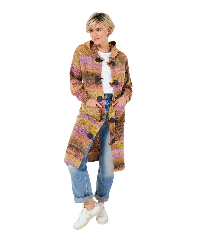 Joe Browns Women's Bold Hooded Longline Cardigan, Oversized, Multi, UK 10
