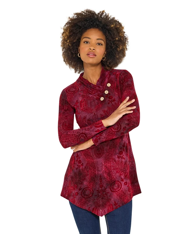 Joe Browns Women's Pleated V-Neck Jersey Tunic Top Shirt, Red, 12