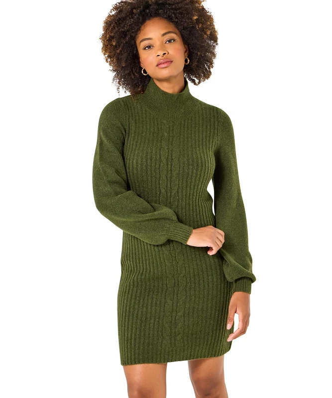 Joe Browns Women's Cosy Chunky Cable Knit Balloon Sleeve Jumper Dress, Regular, Green, UK 16