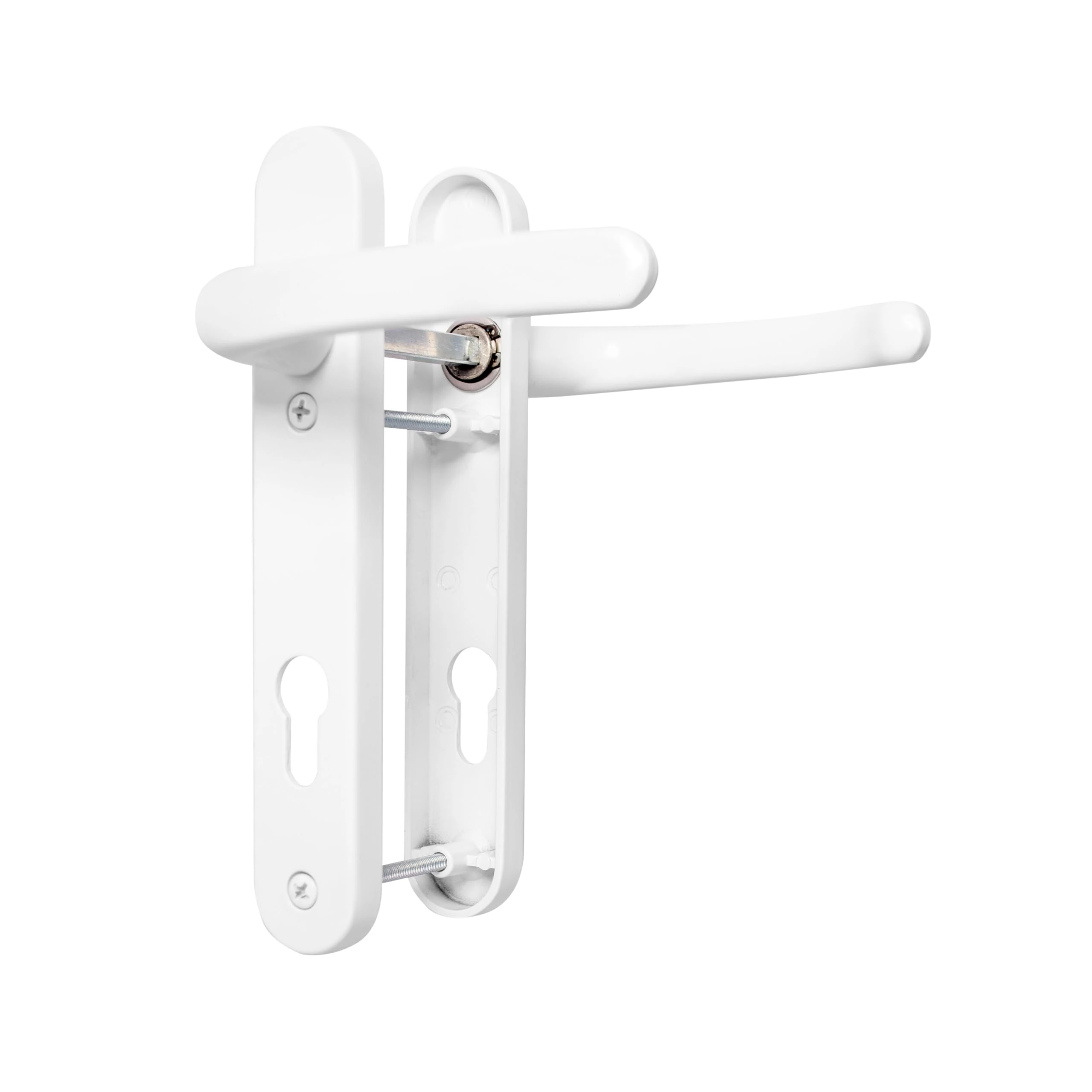 TSS UPVC Door Handle Set, 92mm PZ (Centres), Lever/Lever, Screw to Screw 122mm with Backplate 212mm x 34mm - Replacement PVC Door Handle (White)