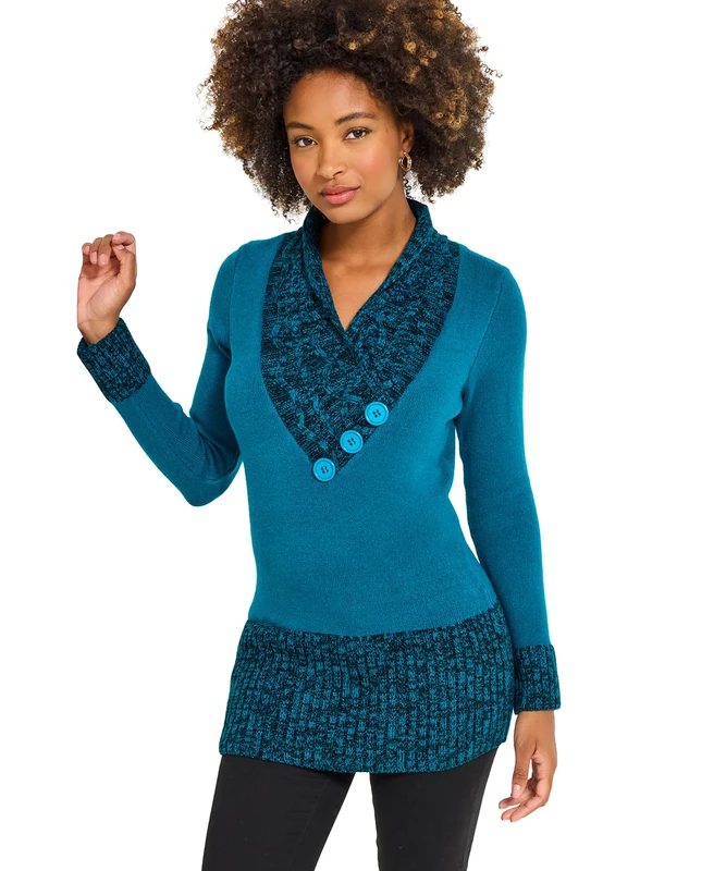 Joe Browns Womens Cosy Shawl Neck Button Detail Jumper Sweater, Teal, 10 UK
