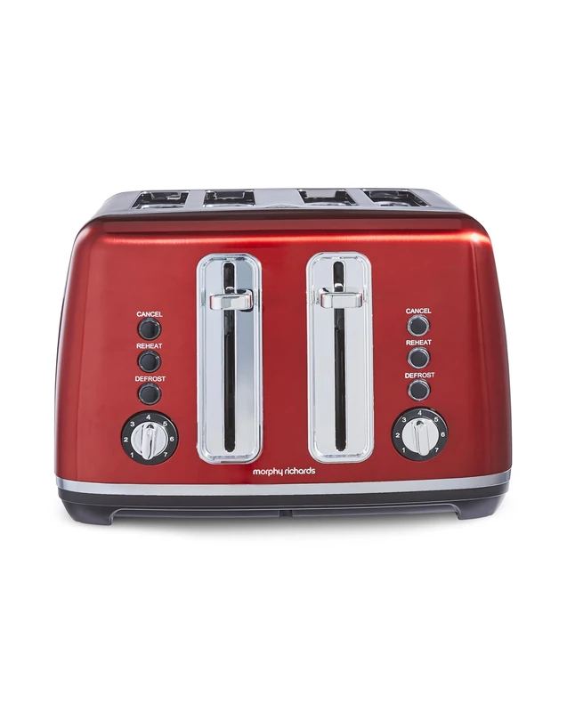 Morphy Richards Accents Toaster 4 Slice Toaster, Variable Browning, Wide Slots, High Lift, Illuminated Buttons, Removable Crumb Tray, Cancel, Reheat, Defrost, Integrated Cord Storage, Red, 242048