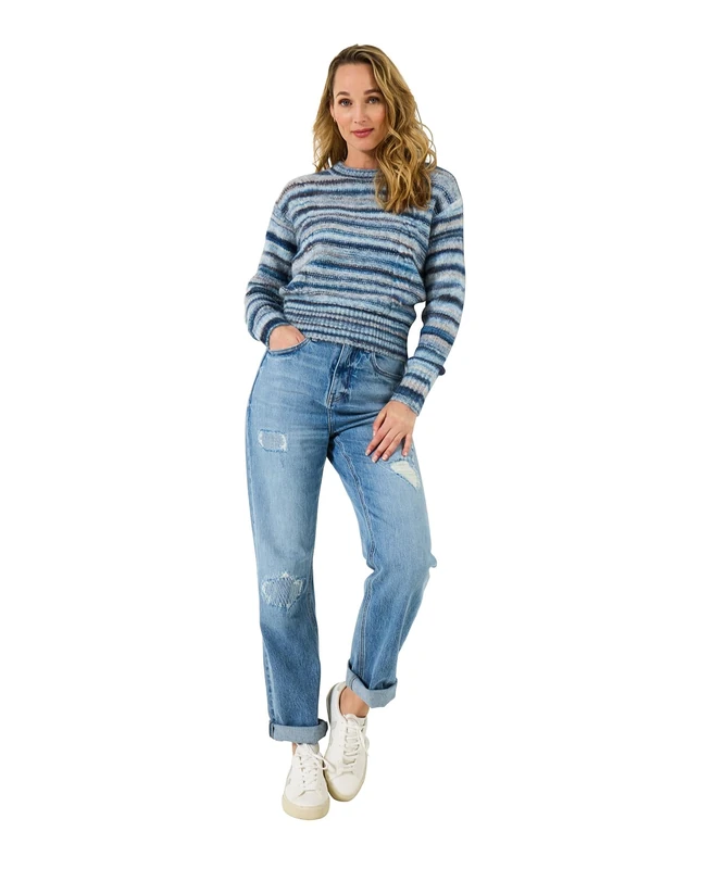 Joe Browns Women's Cable Knit Detail Space-Dye Stripe Jumper, Regular, Blue, UK 16