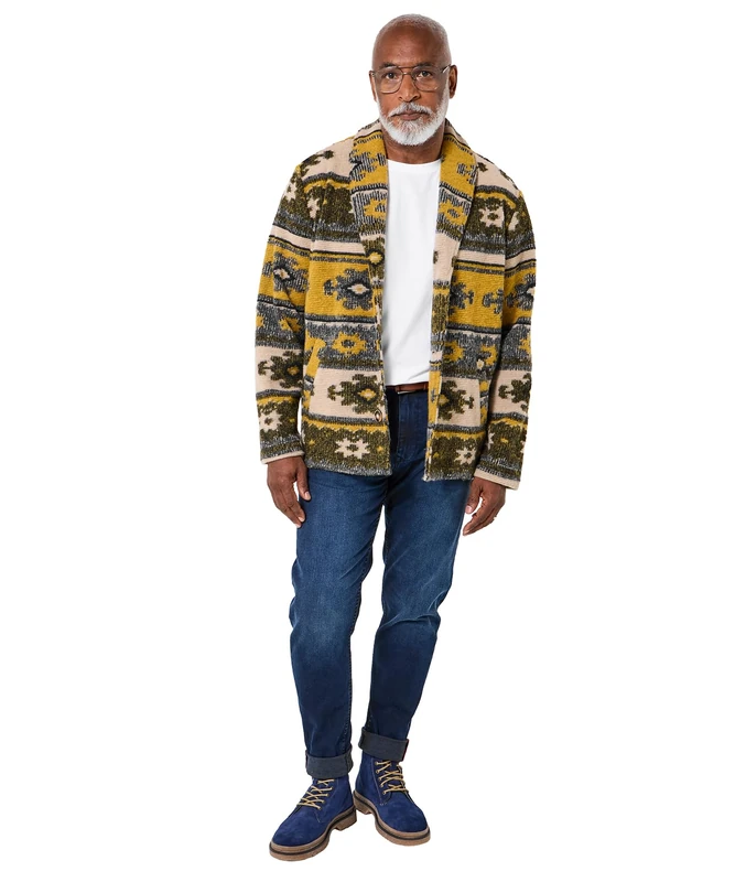 Joe Browns Men's Aztec Pattern Wool Blend Shawl Collar Jacket, Regular, Brown, UK L