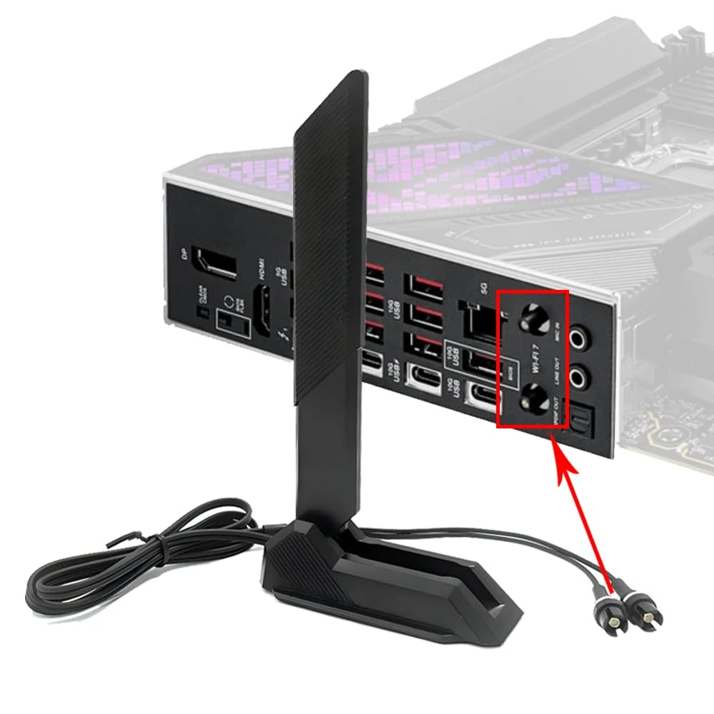 Gintai WiFi 7 Antenna for Gigabyte Z890 Z890I Z890M X870 X870E B550M B650E B850 B860 W790 TRX50 Series WLAN Amplifiers WiFi 7 Tri-Band Gaming Card 12dBi Bluetooth 5.4,Magnetic Base (Black)