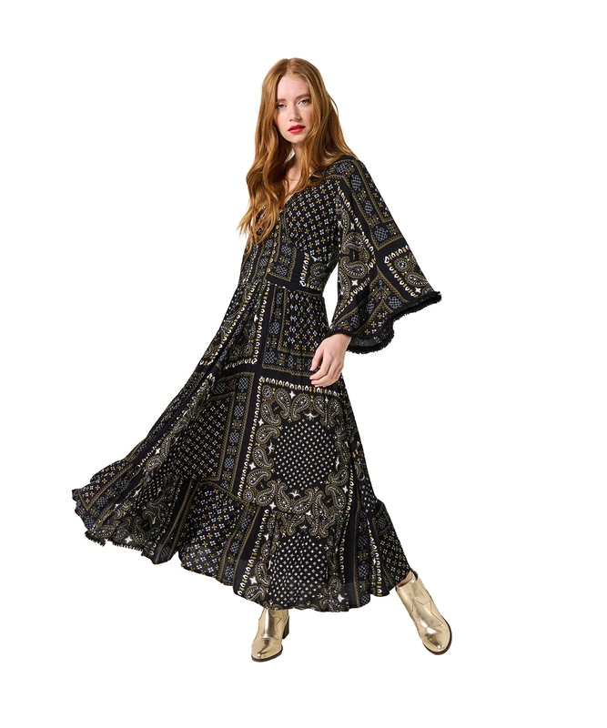Joe Browns Women's Boho Scarf Print Maxi Dress, Regular, Black, UK 12