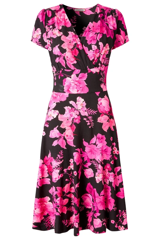 Joe Browns Women's Winter Floral Wrap Front Knee-Length Jersey Dress, Regular, Pink, UK 6