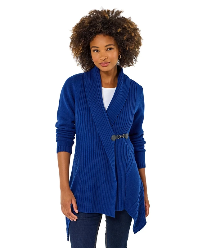 Joe Browns Women's Asymmetric Shawl Collar Buckled Cardigan, Regular, Blue, UK 14