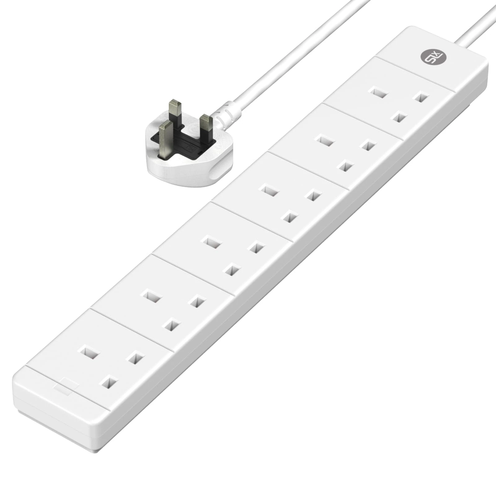 SLx Extension Lead 1m 6 Way Gang Socket 13A UK Plug 3 Pin Mains Power Extension Cord Compact Travel Power Strip White