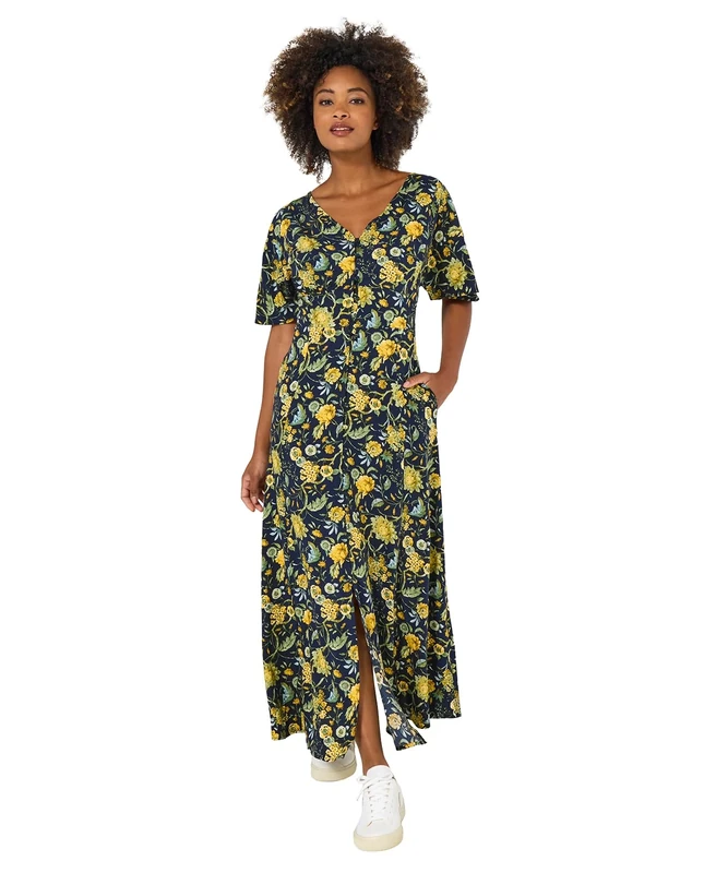 Joe Browns Women's Dark Autumn Floral Wide Sleeve Button-Through Maxi Dress, Regular, Multi, UK 16