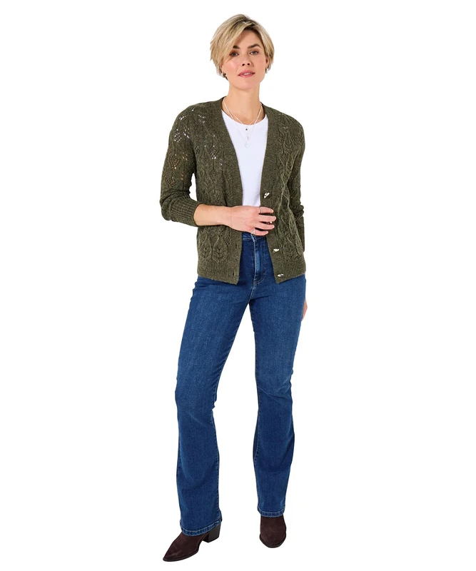 Joe Browns Women's Autumnal Pointelle Knit Cardigan, Regular, Green, UK 12