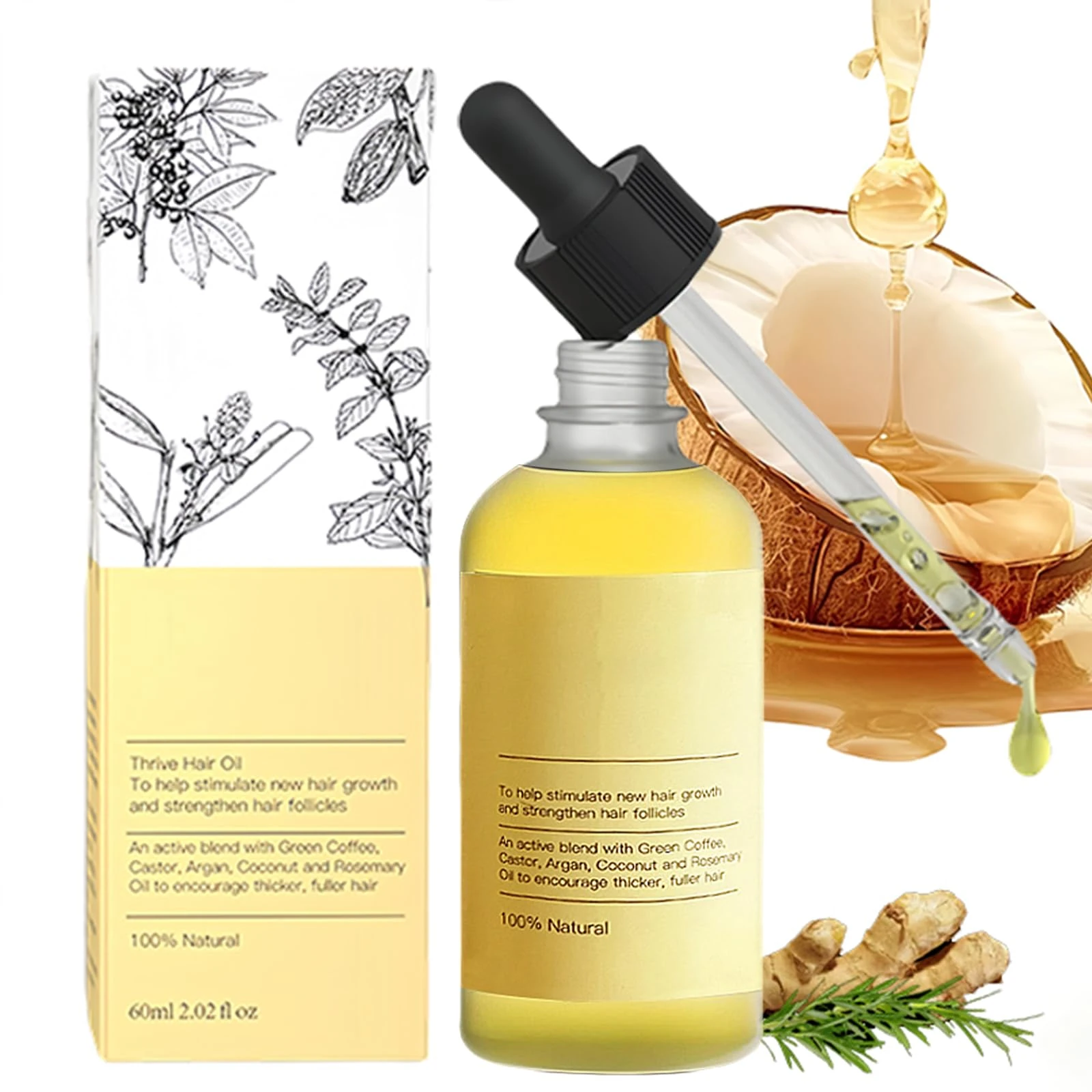 Hair Growth Oil - Hair Growth Serum - Naturally with Caffeine, Biotin, Coconut, Argan, Rosemary & Castor Oil – Thickening &Stronger, Fuller