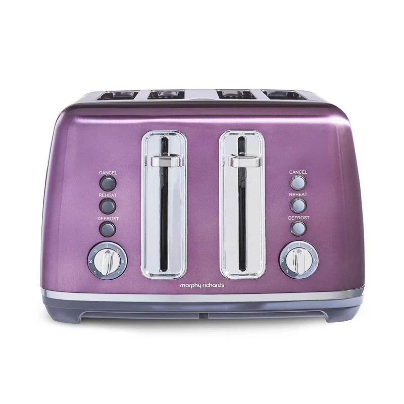 Morphy Richards Accents Toaster 4 Slice Toaster, Variable Browning, Wide Slots, High Lift, Illuminated Buttons, Removable Crumb Tray, Cancel, Reheat, Defrost, Integrated Cord Storage, Purple, 242050