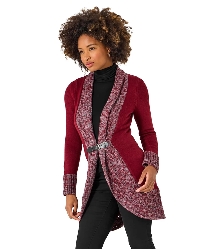 Joe Browns Women's Cosy Two Tone Knit Buckle Waist Cardigan, Regular, Purple, UK 12