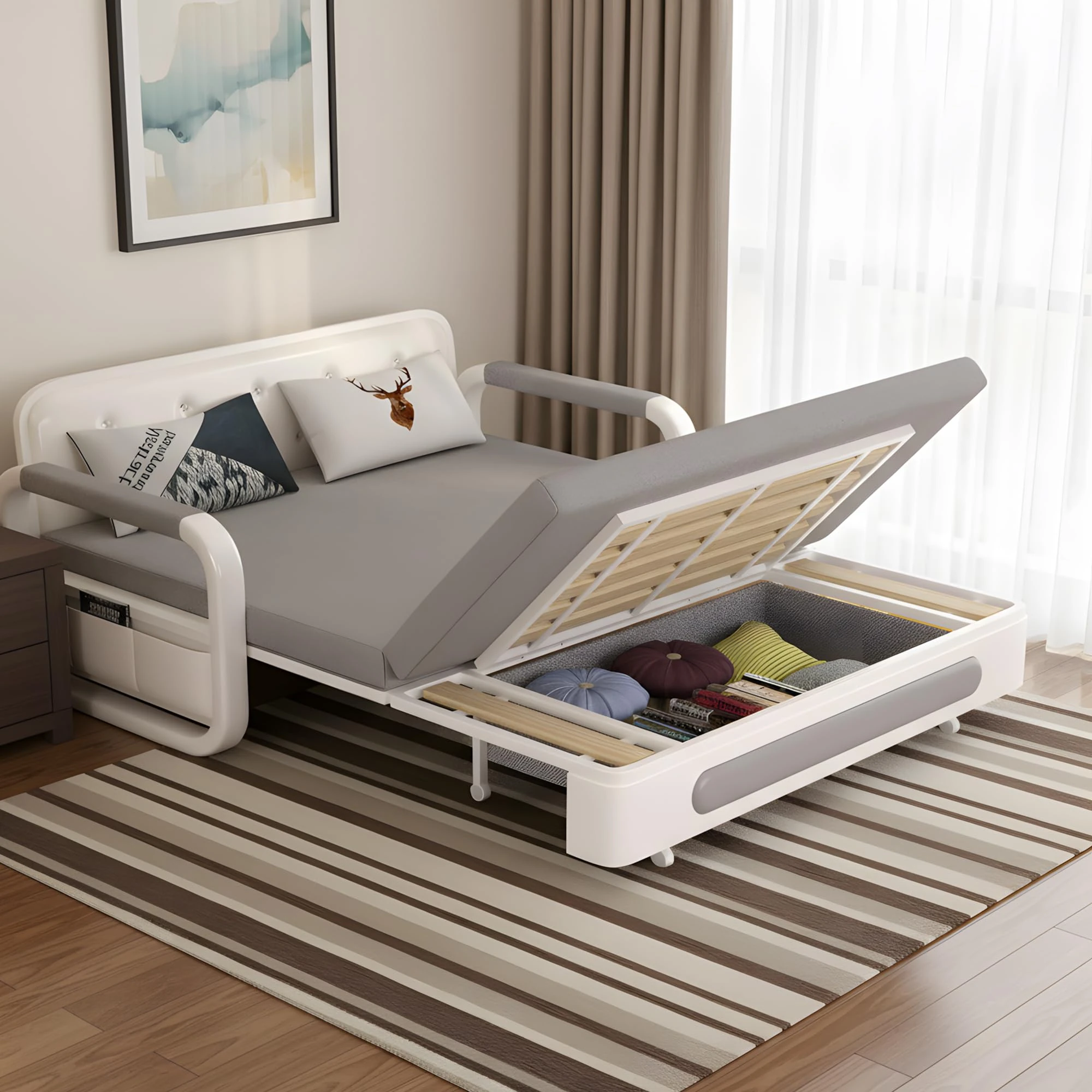 GildedGrove Space Saving Sofa Bed with Storage, Pull Out Couch Bed with Luxurious Foam Latex Mattress, 128 or 158 cm Wide, Compact for Flats & Small Apartments (158CM)