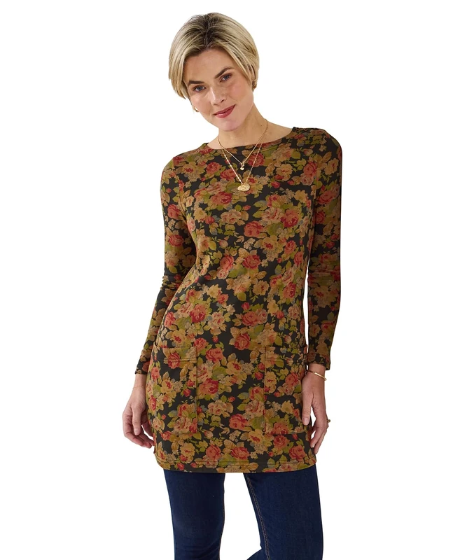 Joe Browns Women's Autumn Days Floral Print Jersey Tunic Top, Regular, Multi, UK 8