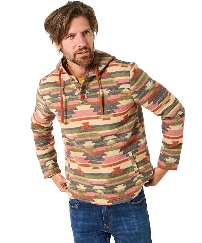 Joe Browns Men's Aztec Pattern Wonderful Woven Hoodie Polo Shirt, Multi, L