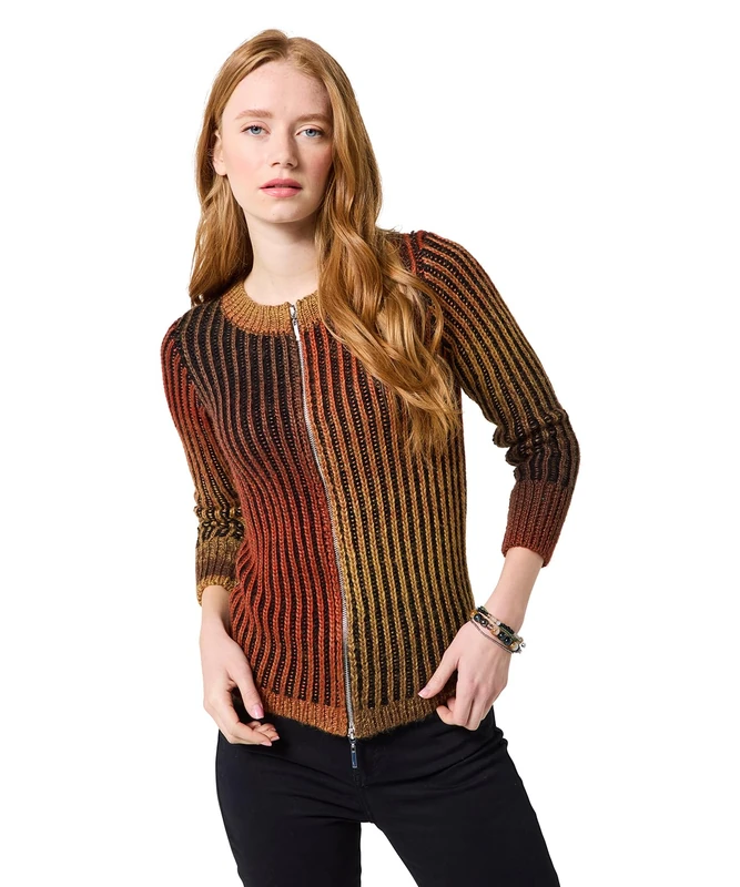 Joe Browns Women's Textured Ribbed Zip Up Cardigan Sweater, Orange, 10