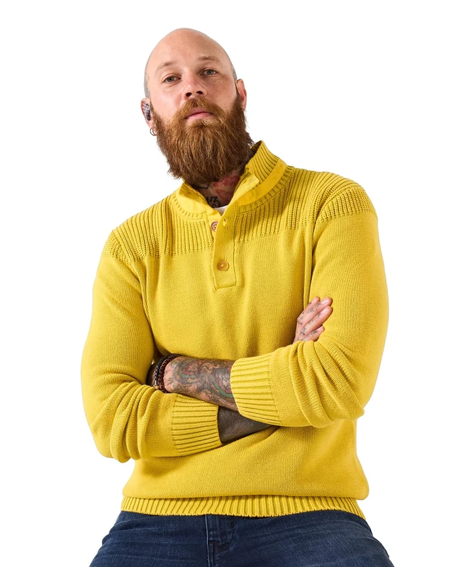 Joe Browns Men's Ribbed Hem Acid Wash Funnel Knit Top Polo Sweater, Green, XL