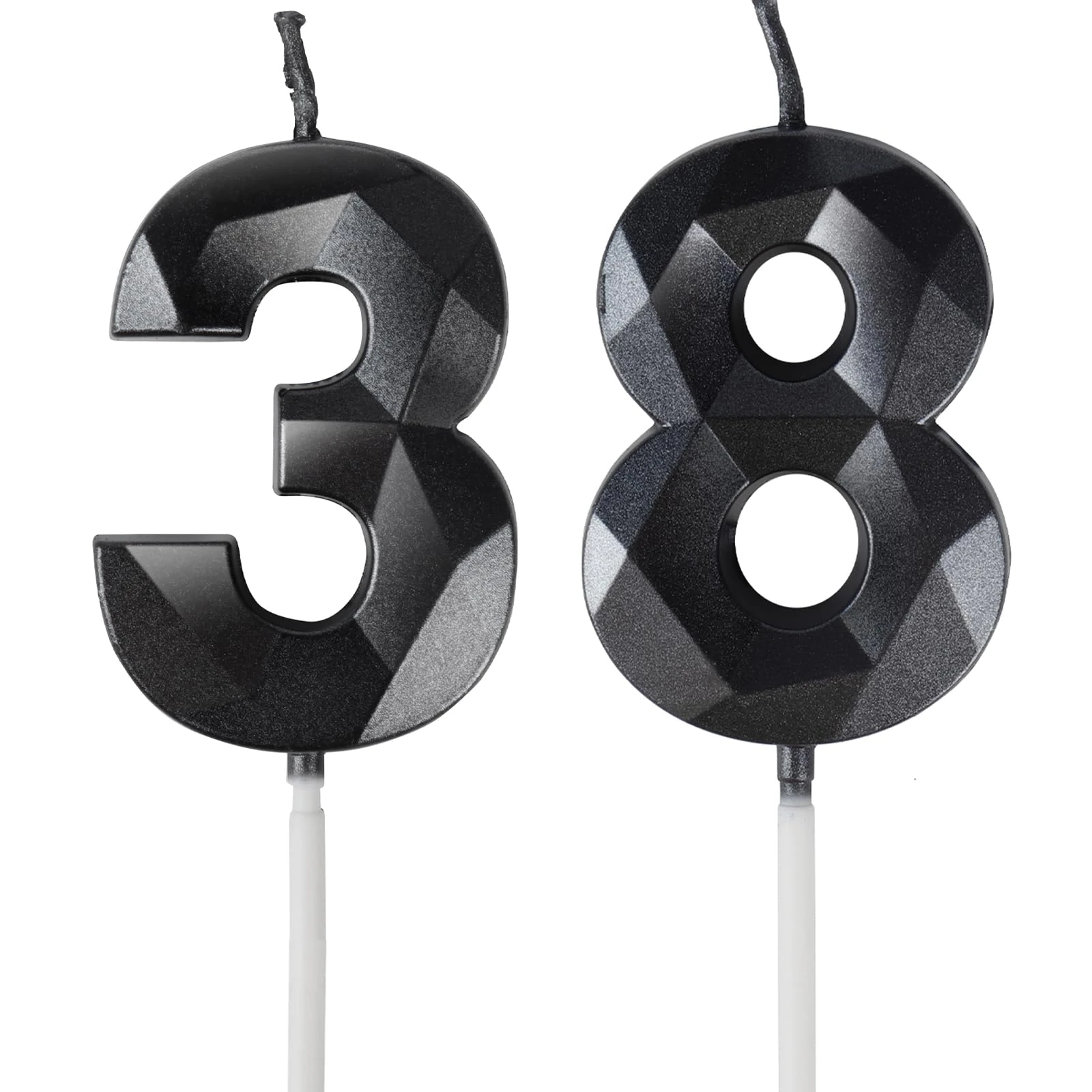 Yiran Black 38th Birthday Candles, Black Number 38 Happy Birthday Candles, Cake Topper Decorations for Birthday Party, Wedding Anniversary Celebration Supply