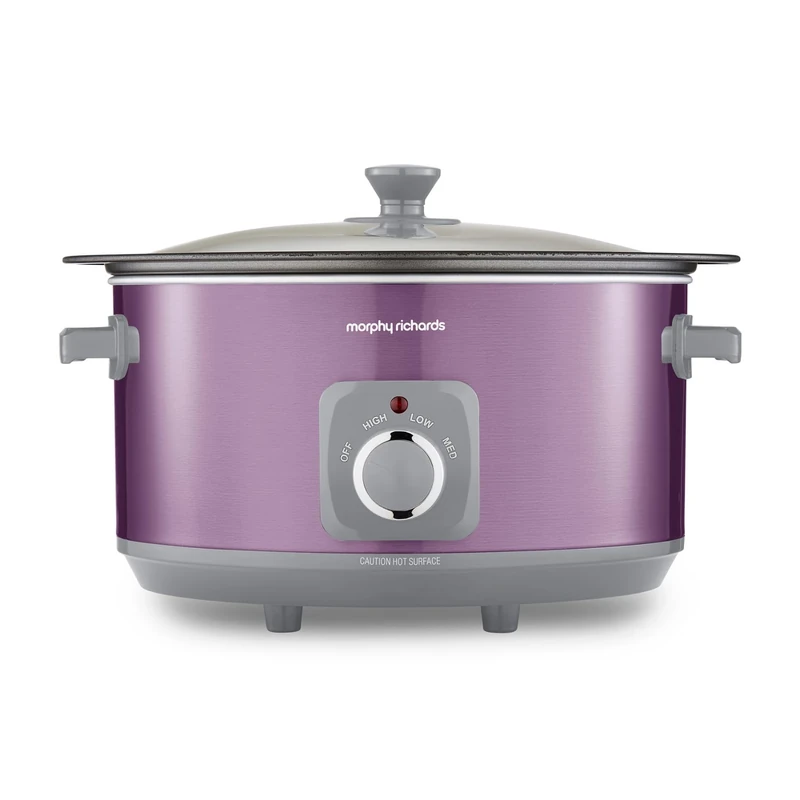 Morphy Richards Accents 6.5L Sear & Stew Slow Cooker, Shatter Resistant Non Stick Aluminium Pot, Single Pot Cooking, 3 Heat Settings, Hob Proof, Glass Lid, Easy Clean & View, Purple, 461024