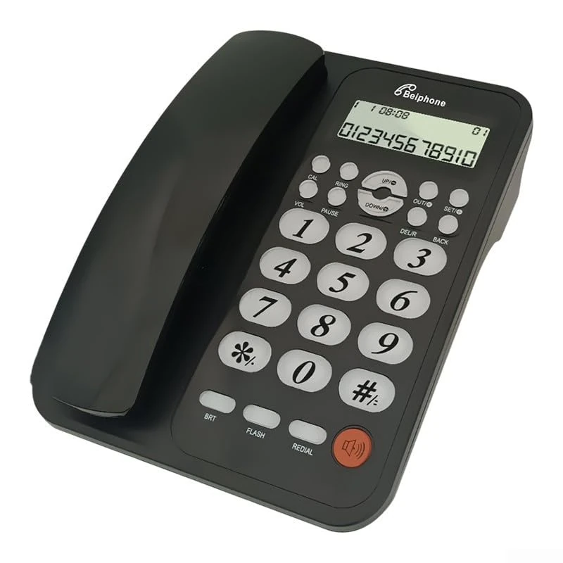 Digital Corded Landline Phone with Caller ID, LED Display Screen and Hands-Free Dialing Compact Desk Phone for Home Office Use (black)