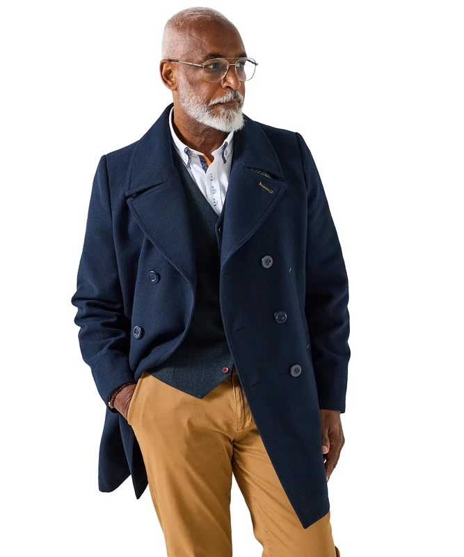 Joe Browns Men's Printed Lining Double-Breasted Style Coat, Regular, Navy, UK L