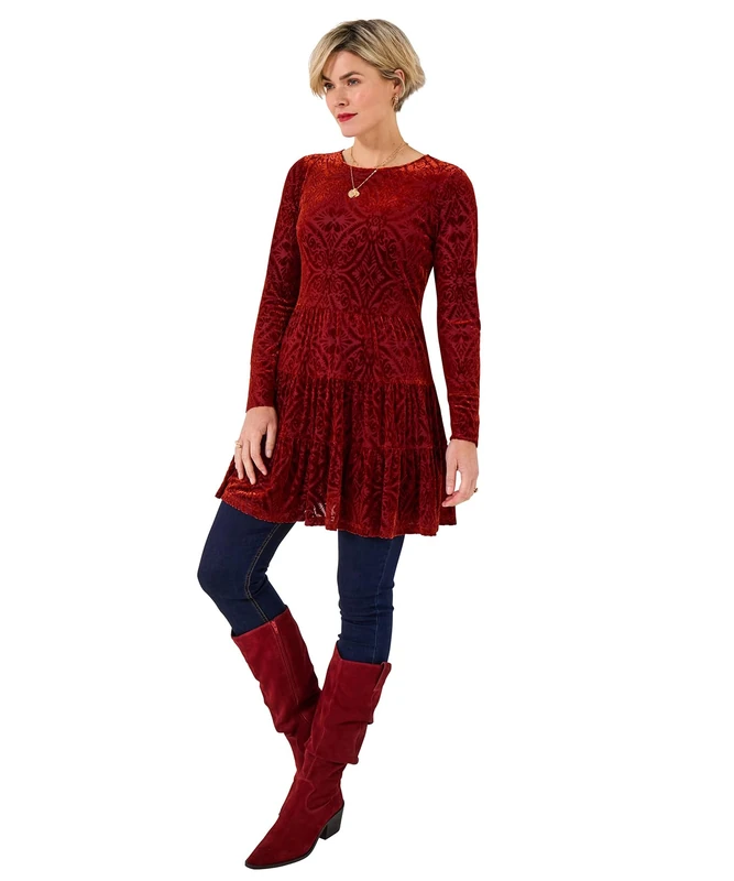 Joe Browns Women's Orange Devore Tunic Dress, Relaxed, Orange, UK 8