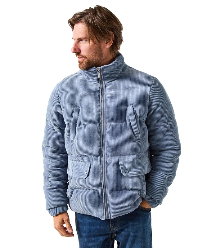 Joe Browns Men's Quilted Cord Funnel Neck Jacket - Blue, M