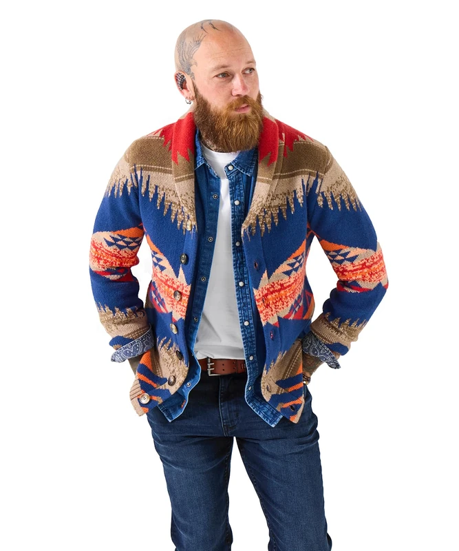 Joe Browns Men's Aztec Knit Pattern Wild Side Shawl Neck Cardigan, Regular, Multi, UK M