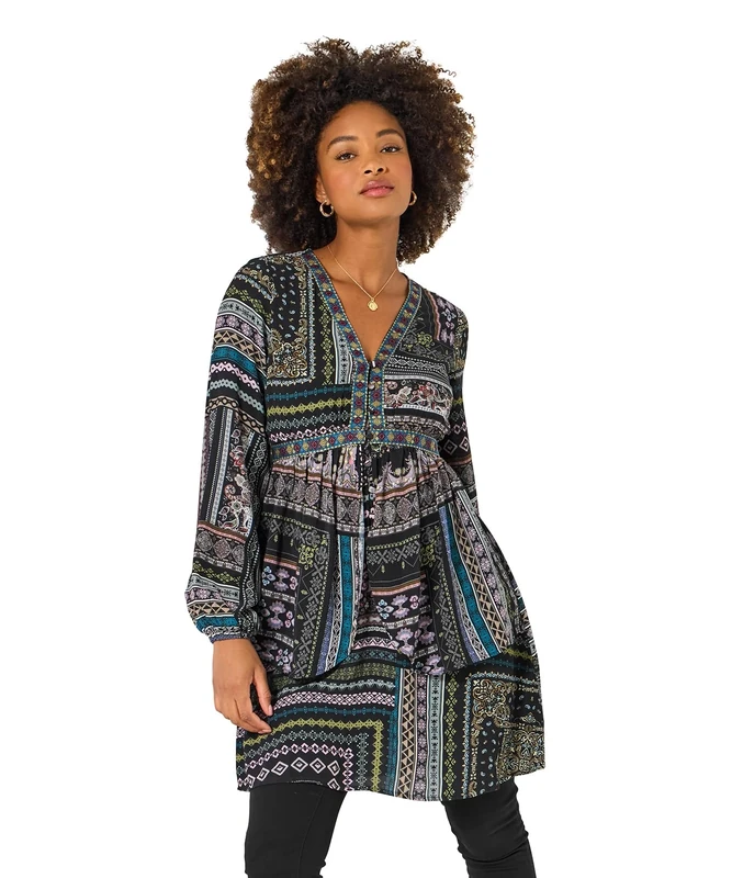Joe Browns Women's Black Boho Tunic Dress, Regular, Black, UK 18